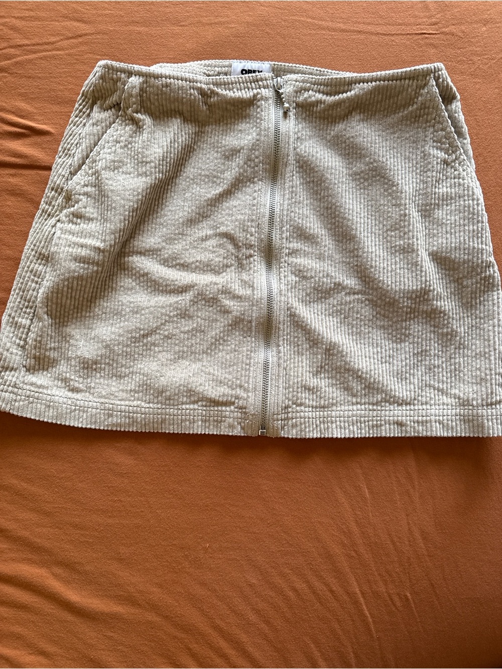 Obey Cream Corduroy Zip-Front Mini Skirt